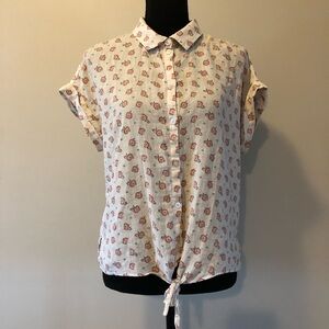 Women’s Jachs Girlfriend Floral Short Sleeve Button-up Tie Front Blouse size M
